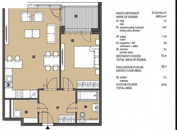 Квартира 2+кк 56м2 в резиденции «На Острове»